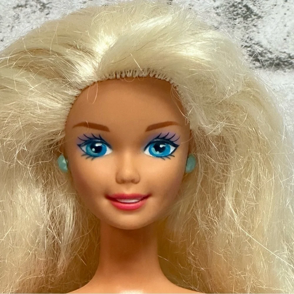 Barbie Doll 1995 Foam N Color Long Blonde Hair Bangs Earrings Shoes Restyled